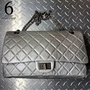 Chanel 2.55 Reissue Quilted Calfskin Jumbo Classic Flap in Metallic Silver